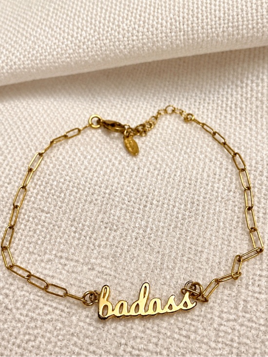 Kris Nations Jewelry - Kris Nations Badass Script Bracelet Gold Vermeil Gold Filled Paperclip Chain